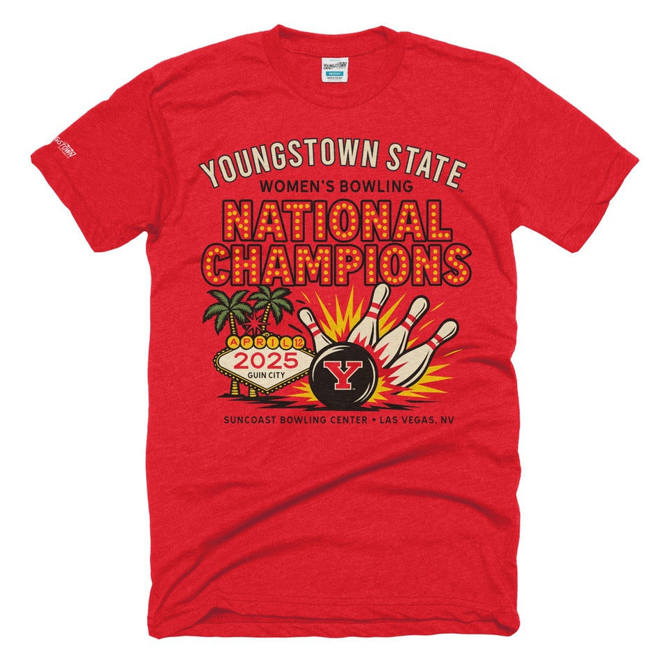 2025 YSU Bowling Champs tee in Heather Red by Youngstown Clothing Co.