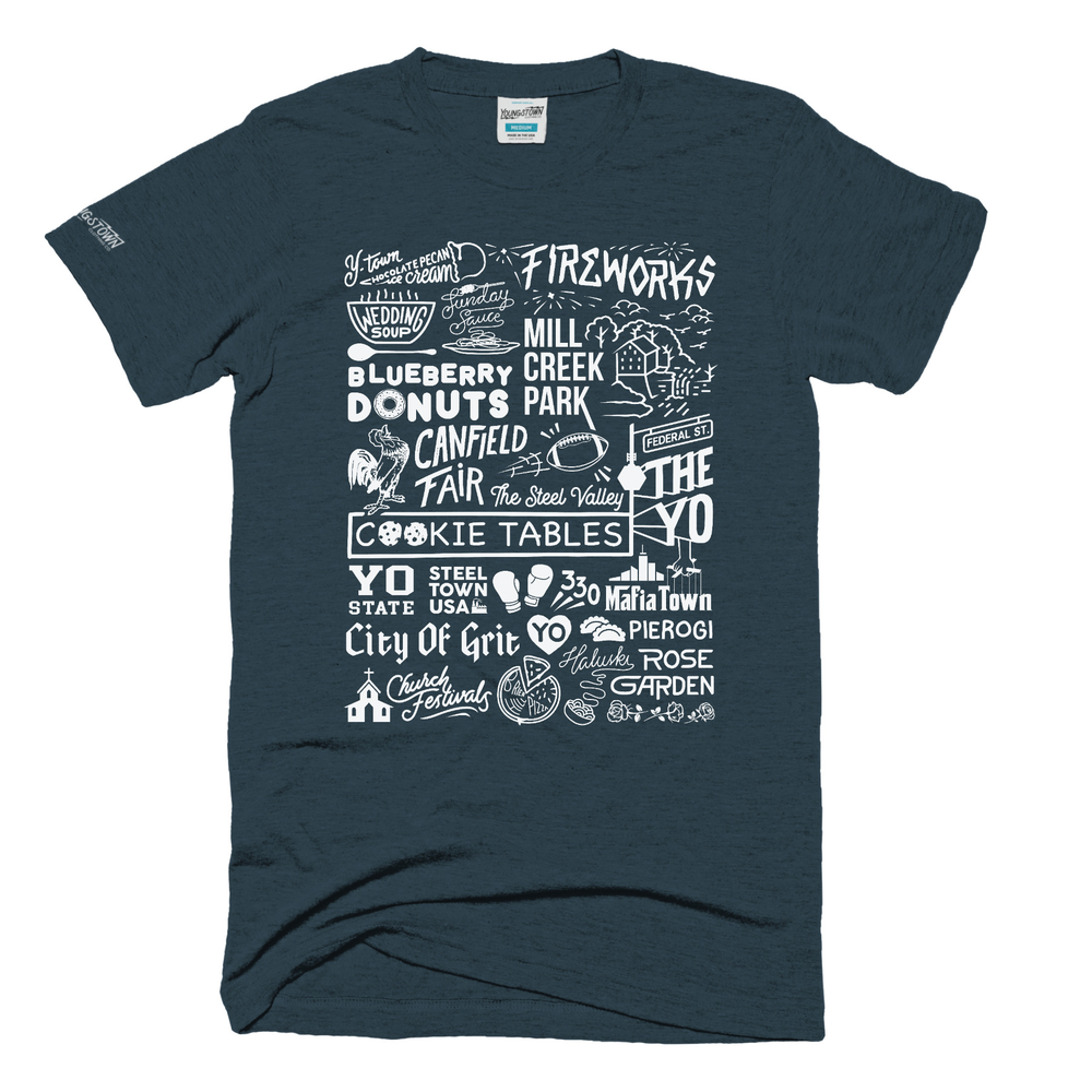 Ytown Collage tee in Heather Midnight Forest by Youngstown Clothing Co.