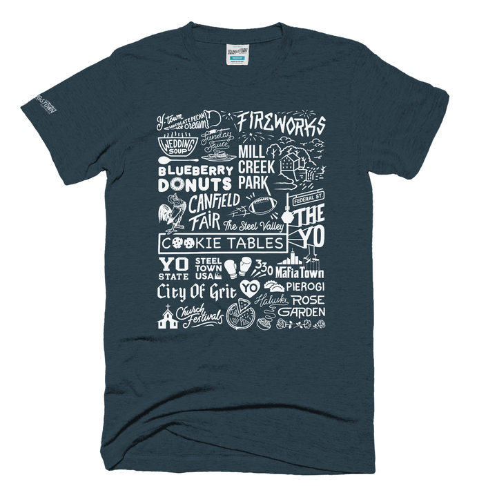 Ytown Collage tee in Heather Midnight Forest by Youngstown Clothing Co.