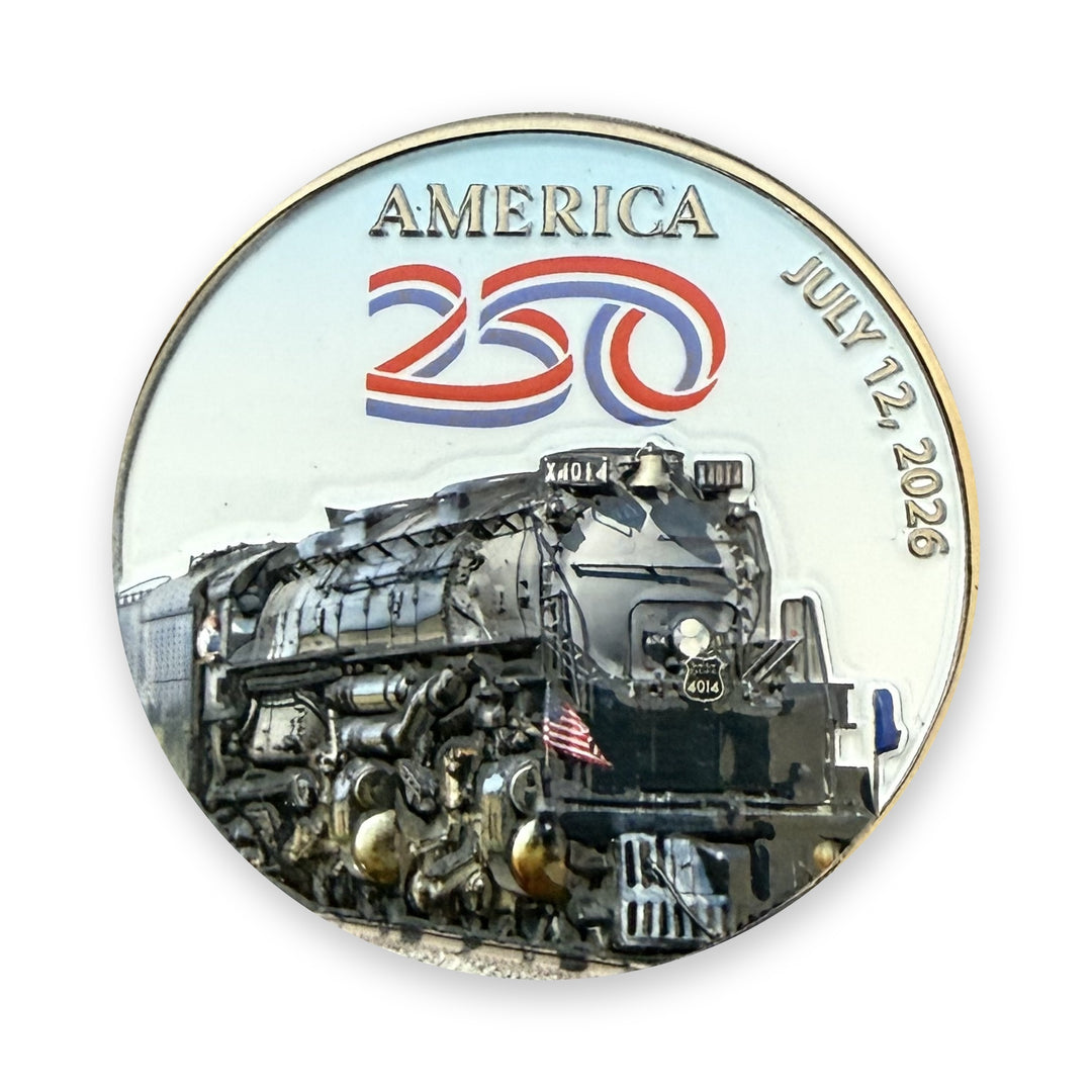 Big Boy USA 250 coin, front: America 250 with Big Boy No. 4014, July 12, 2026