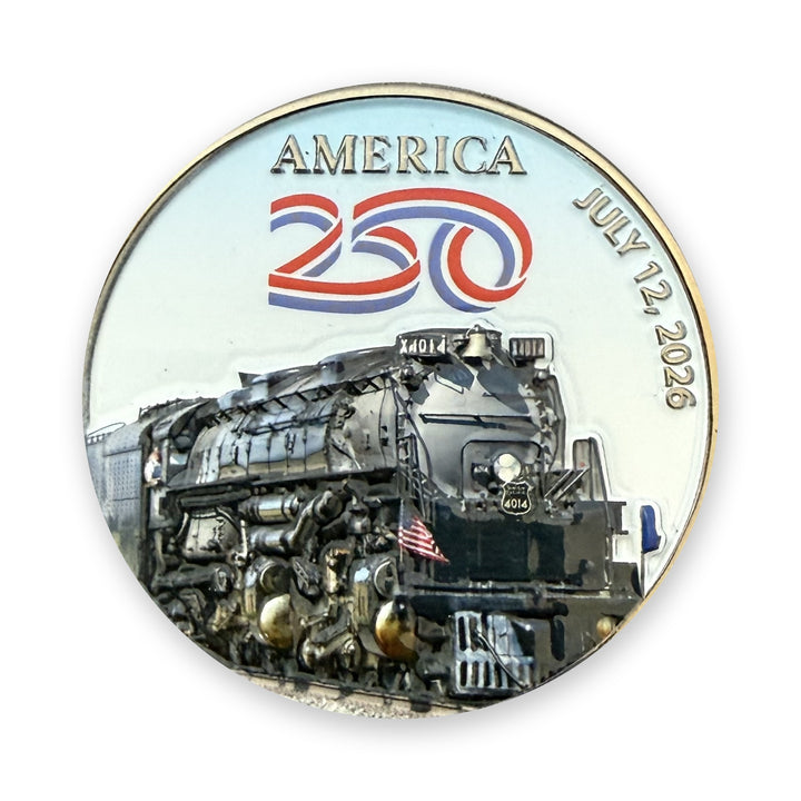 Big Boy USA 250 coin, front: America 250 with Big Boy No. 4014, July 12, 2026