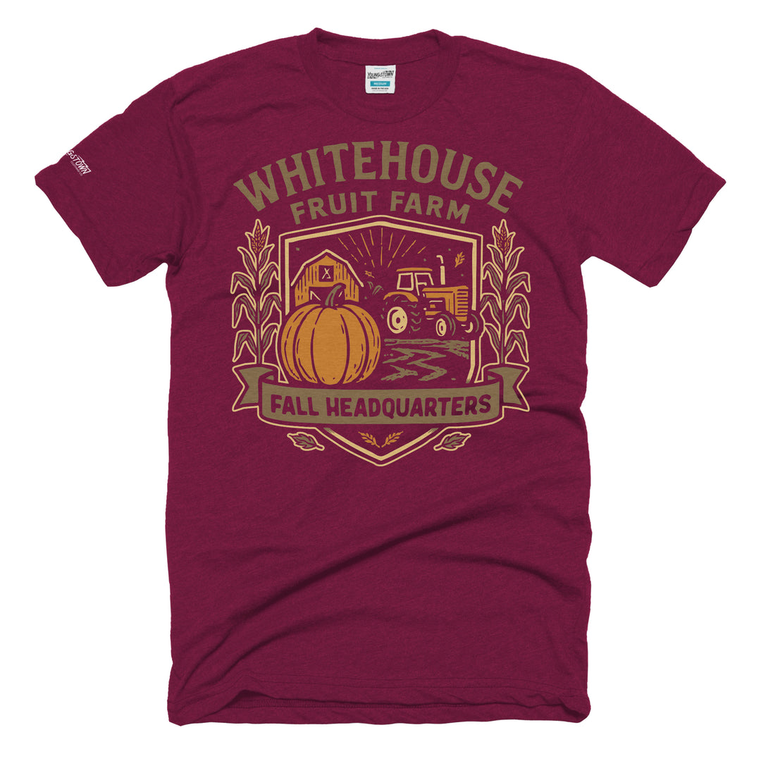 White House Fruit Farm Fall Headquarters tee in Heather Maroon by Youngstown Clothing Co.