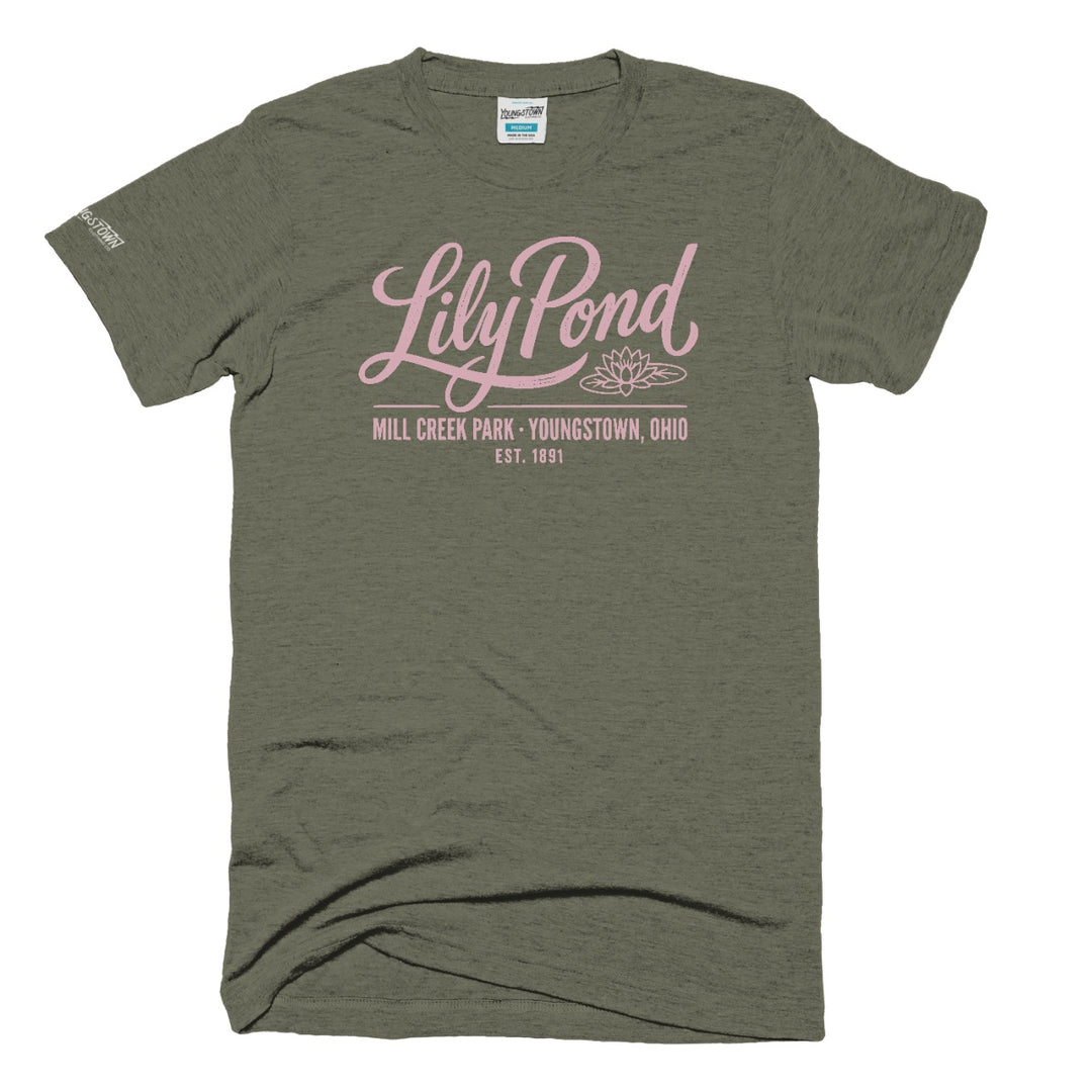 Mill Creek Park Lily Pond Est. 1891 tee in Heather Army Green by Youngstown Clothing Co.
