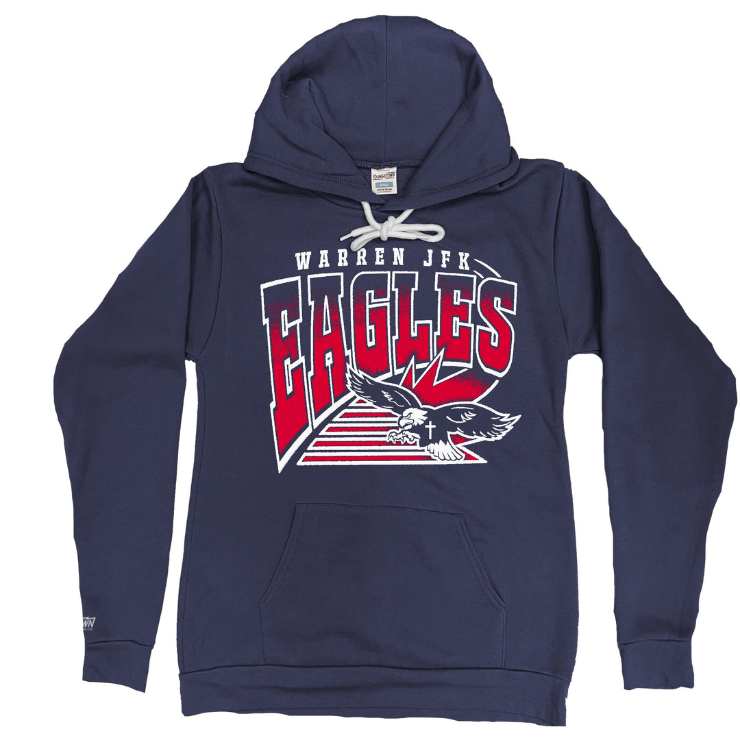Warren JFK Hoodie in Navy with a red and white Warren JFK Eagles print, by Youngstown Clothing Co.