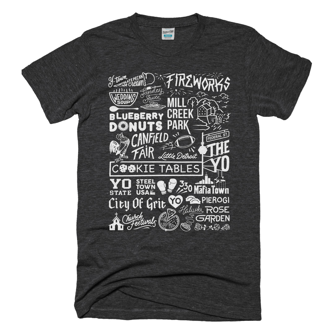 Ytown Collage tee in Heather Charcoal by Youngstown Clothing Co.