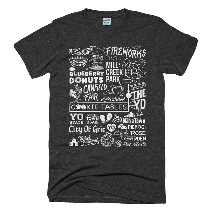 Ytown Collage tee in Heather Charcoal by Youngstown Clothing Co.