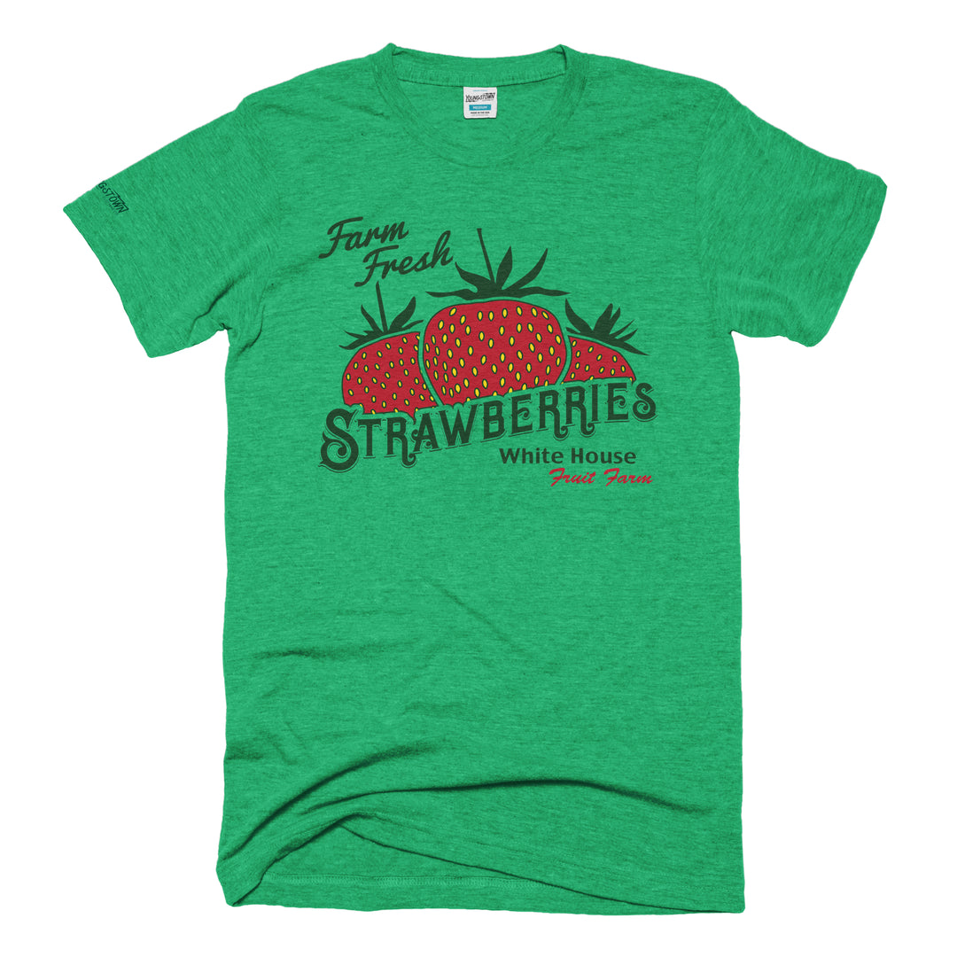 White House Fruit Farm Strawberries tee in Heather Green by Youngstown Clothing Co.