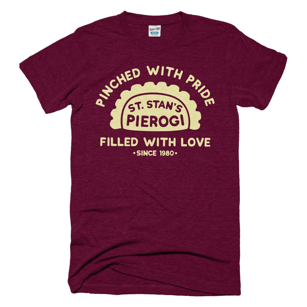 St. Stan's Pierogi tee in Heather Maroon by Youngstown Clothing Co.