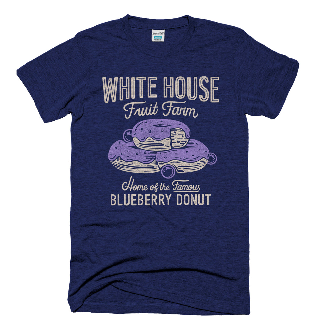 White House Fruit Farm Blueberry Donut tee in Heather Navy by Youngstown Clothing Co.