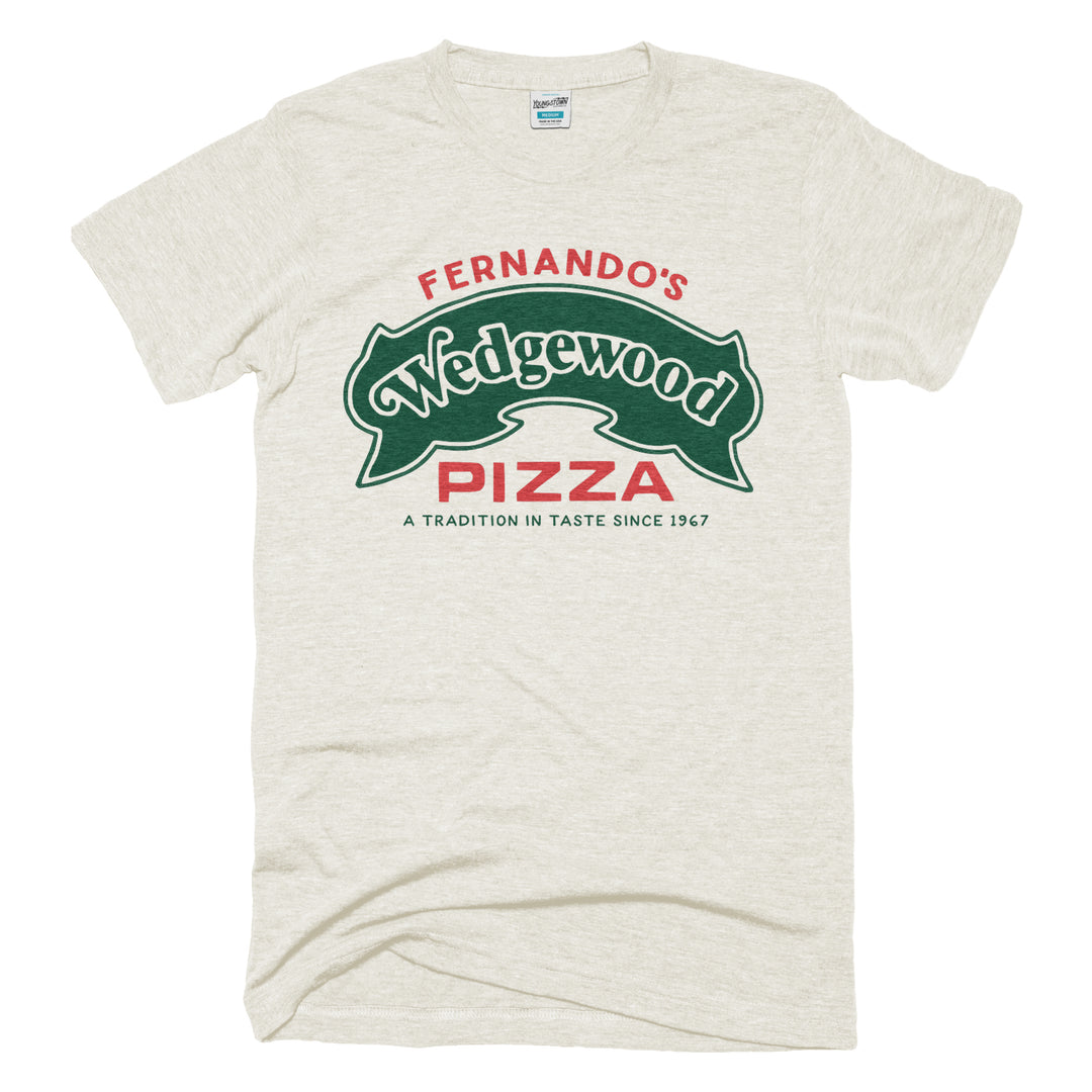Wedgewood Pizza Logo tee in Heather Oatmeal by Youngstown Clothing Co.